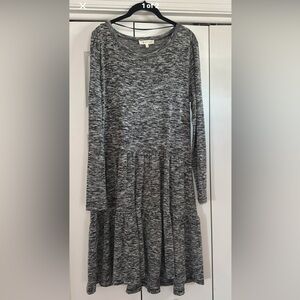 Loft Heathered Black and White Long Sleeve Tiered Knit Dress size S